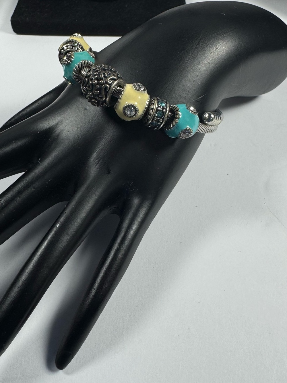 Turquoise & Cream Bead Silver-Tone Bracelet Charms